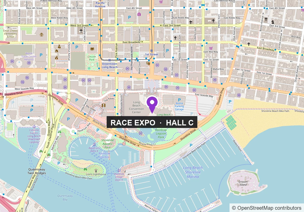 Map of the Race Expo at Long Beach Convention Center Hall C, 300 E Ocean Blvd