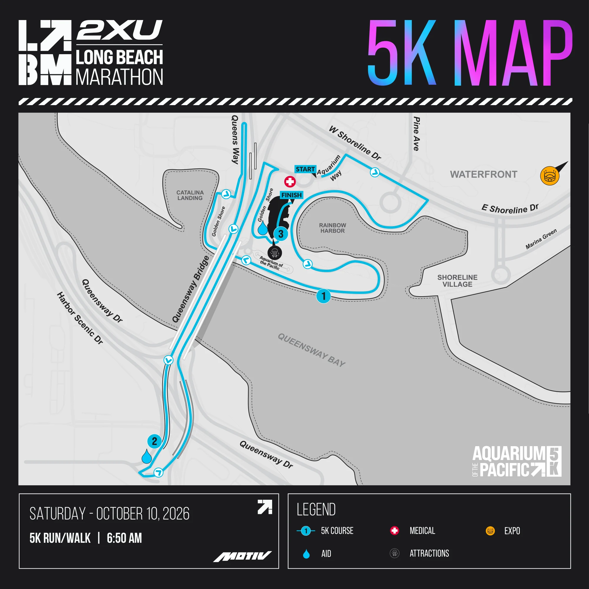 Aquarium of the Pacific 5K course map — Saturday 10 October 2026, 6:50 AM start